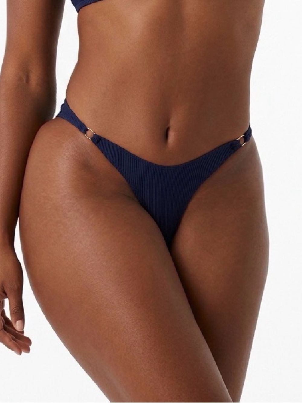 FRANKIE’S BIKINIS | NEW Sara Ribbed Bikini Bottom Navy Blue Women’s Size Large